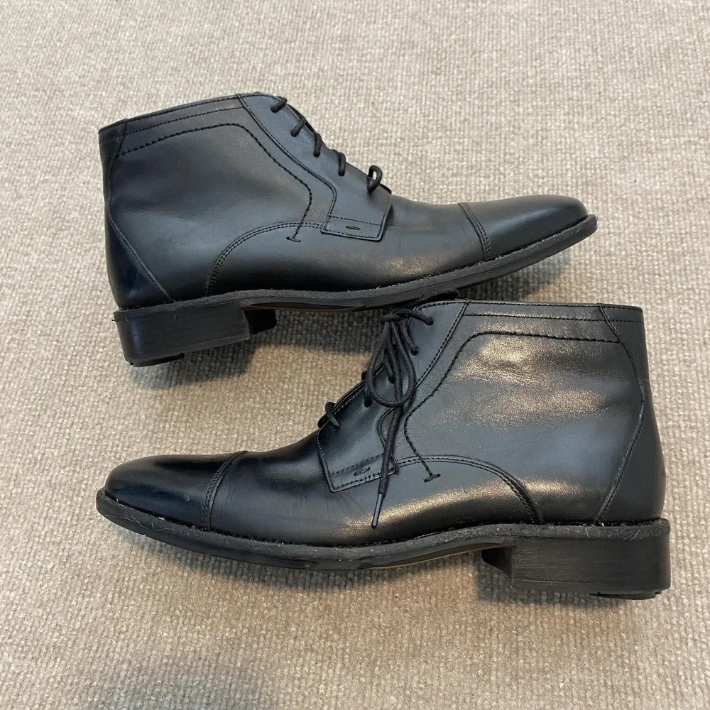 Johnston & Murphy Sheepskin Boots Mens Size 8.5M Black Leather Chukka Ankle